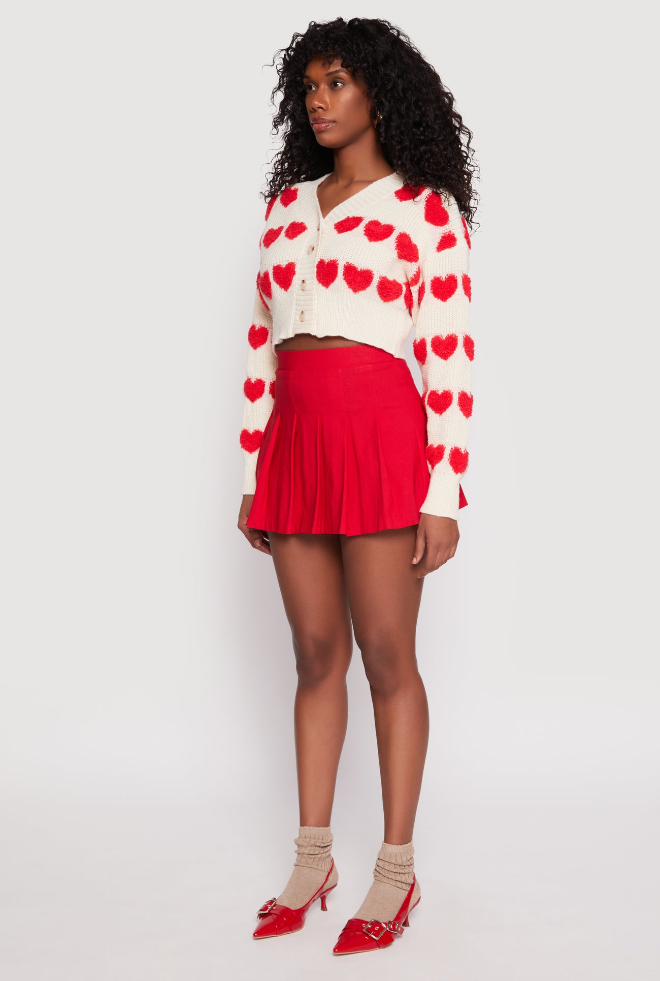 Daisy Chenille Heart Cropped Cardigan