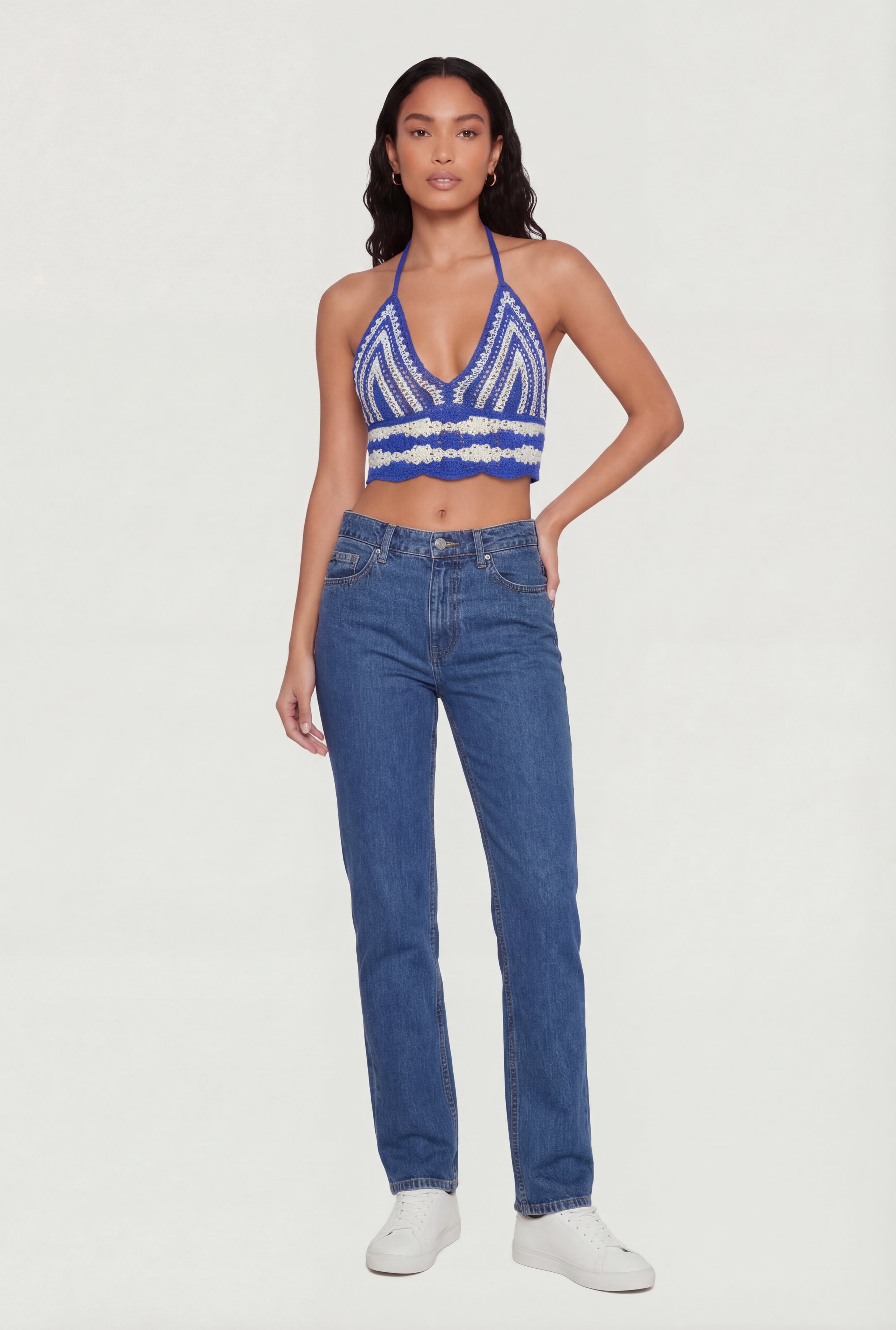 Crochet Scalloped Hem Halter Crop Top