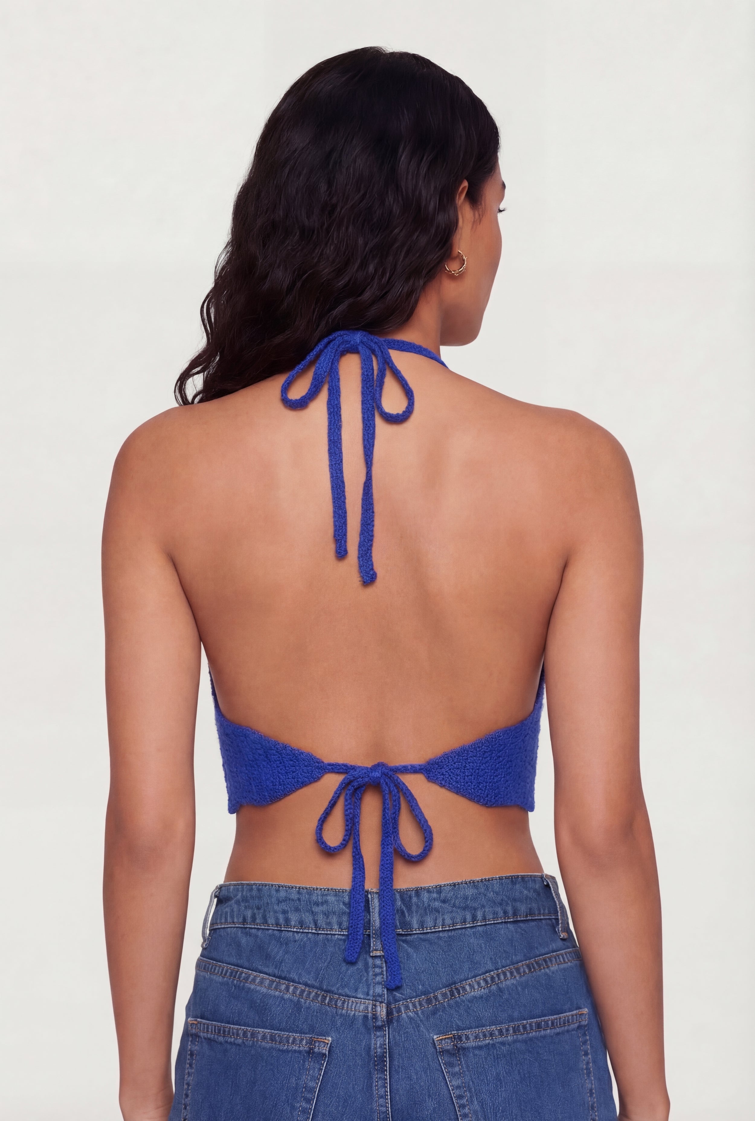 Crochet Scalloped Hem Halter Crop Top