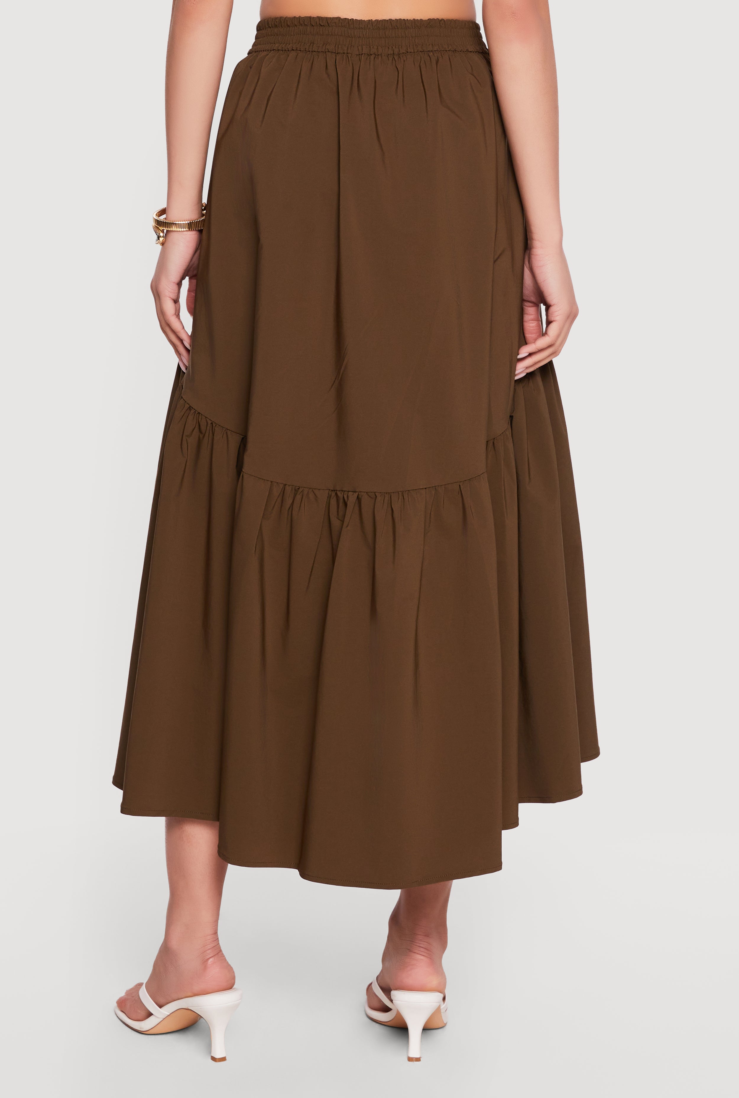 Drop Waist Ruffle Trim Midi Skirt