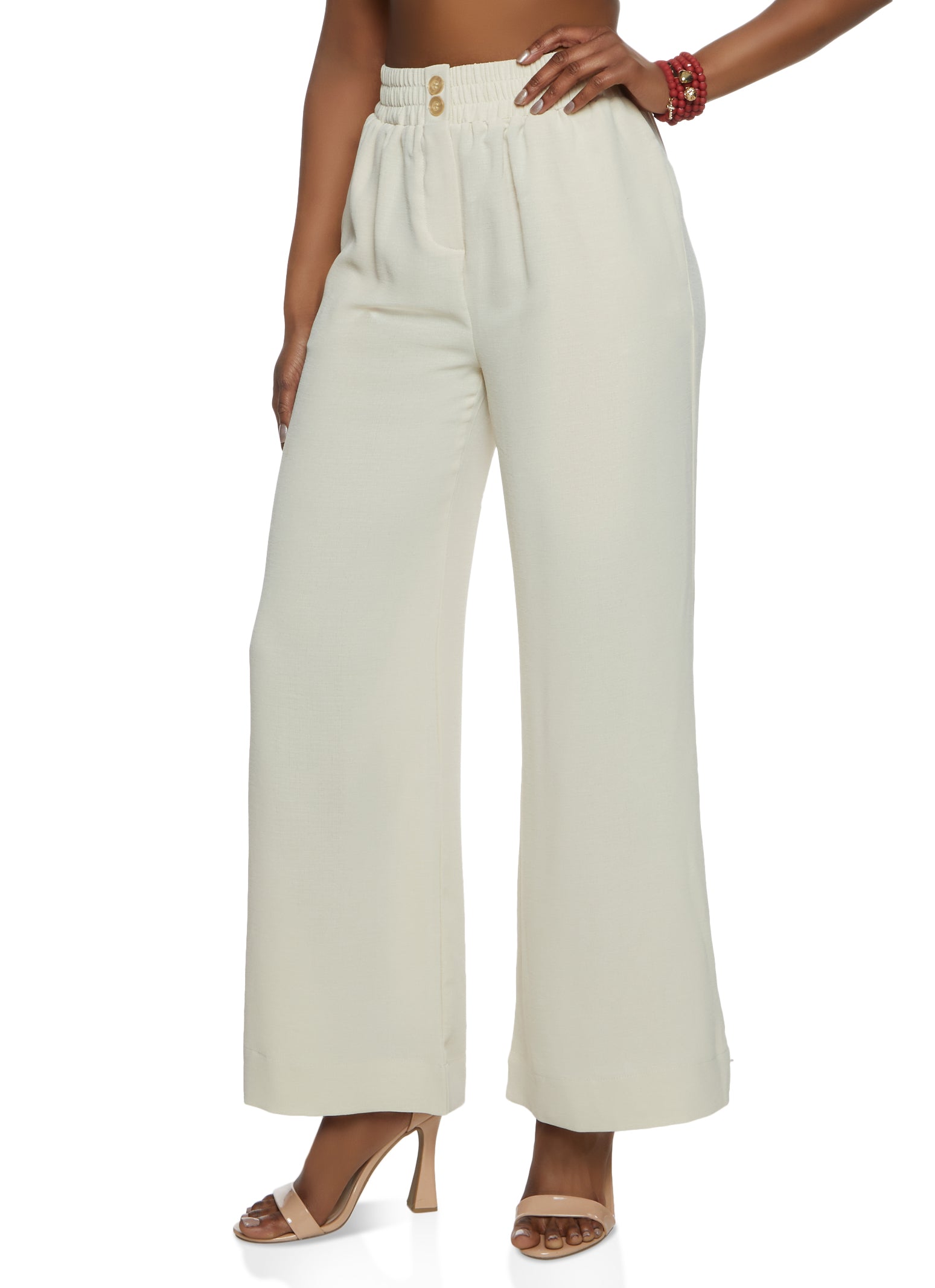 Button Detail Pull On Palazzo Pants