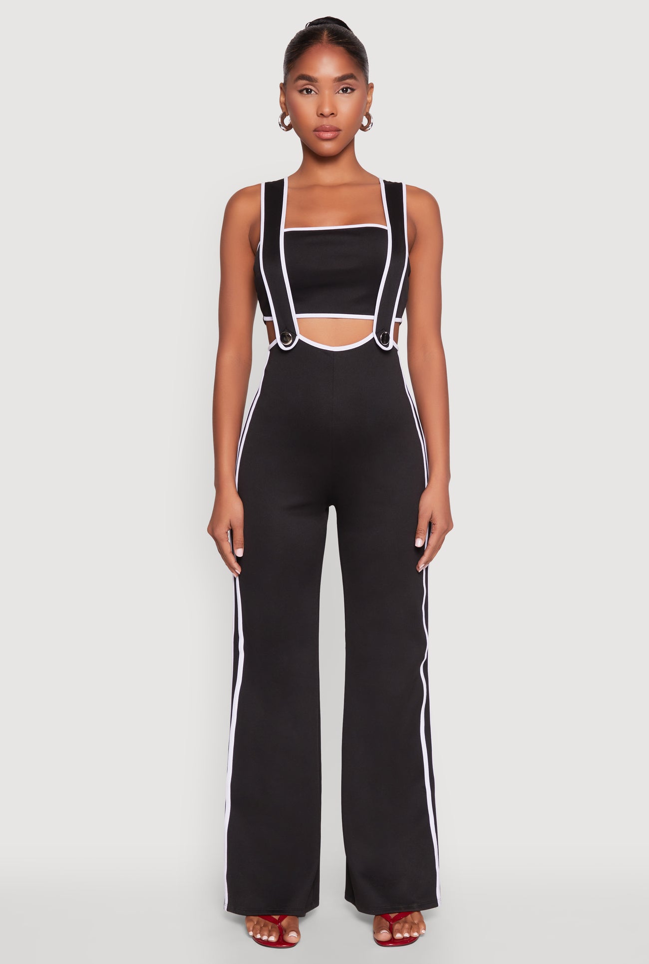 Contrast Trim Suspender Pants with Bandeau Top