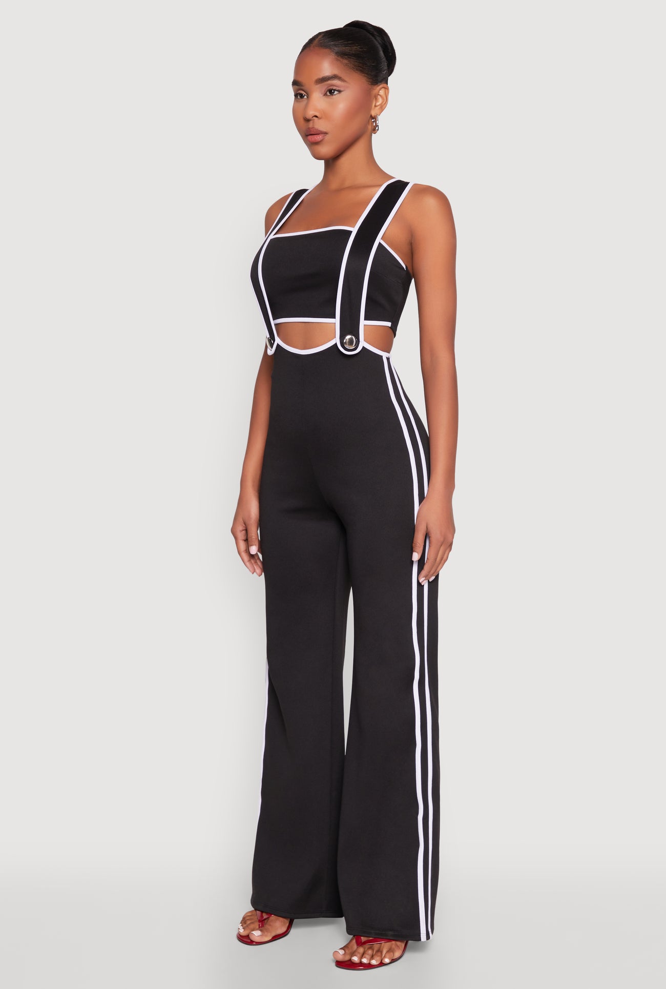 Contrast Trim Suspender Pants with Bandeau Top