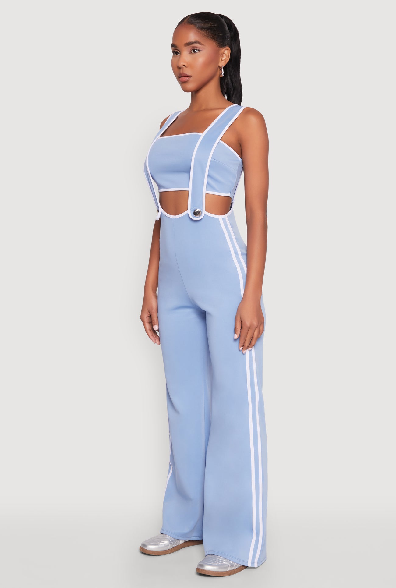 Contrast Trim Suspender Pants with Bandeau Top