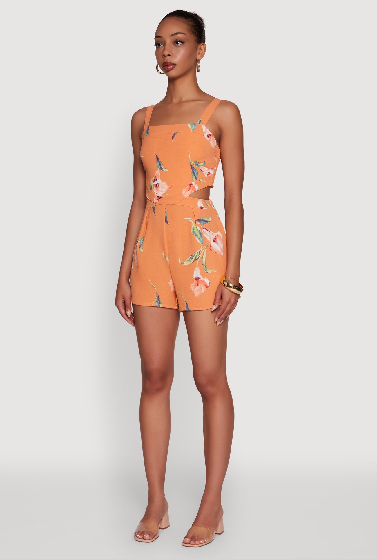 Floral Print Crepe Knit Sleeveless Romper