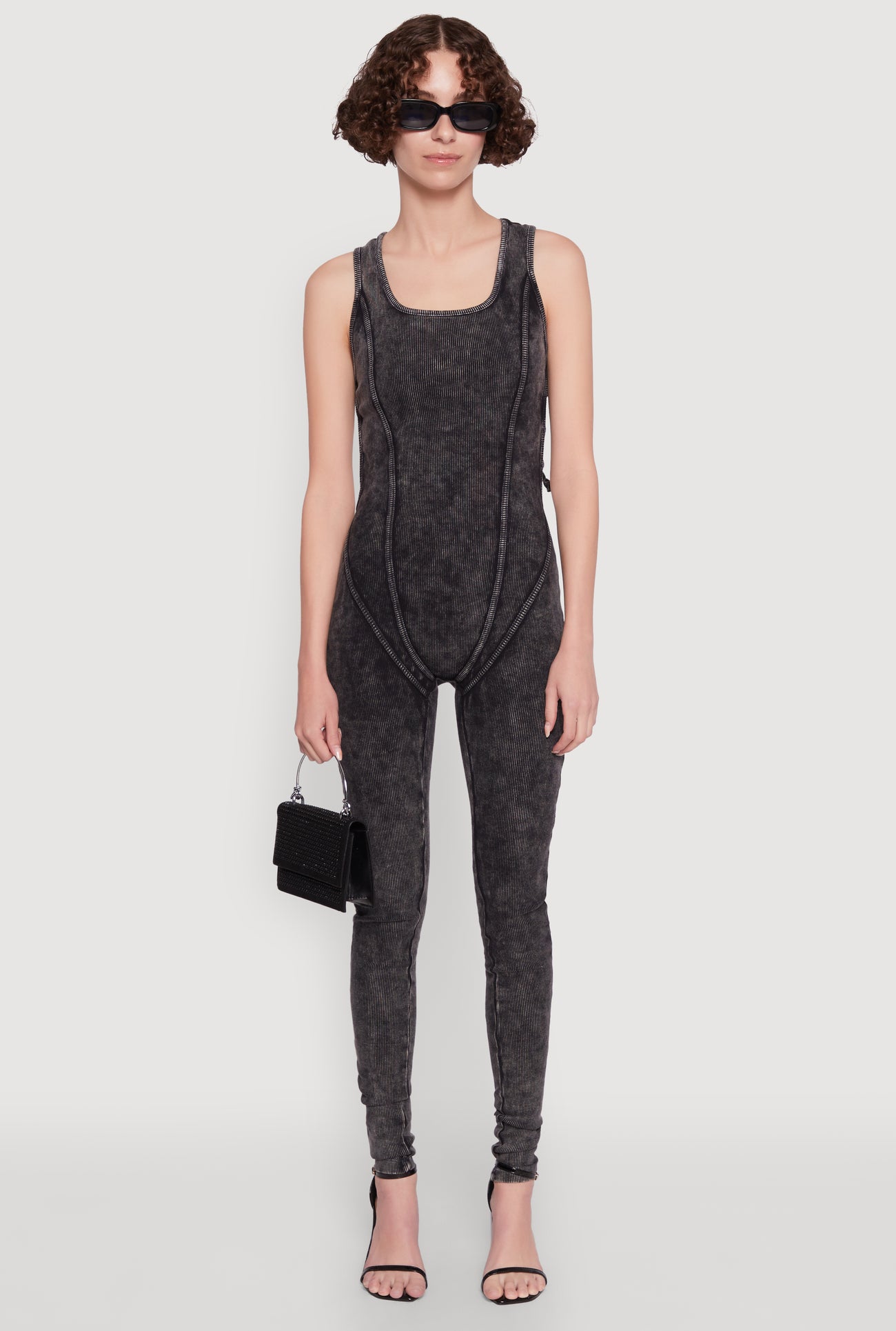 Mineral Wash Lace Up Back Pintuck Jumpsuit