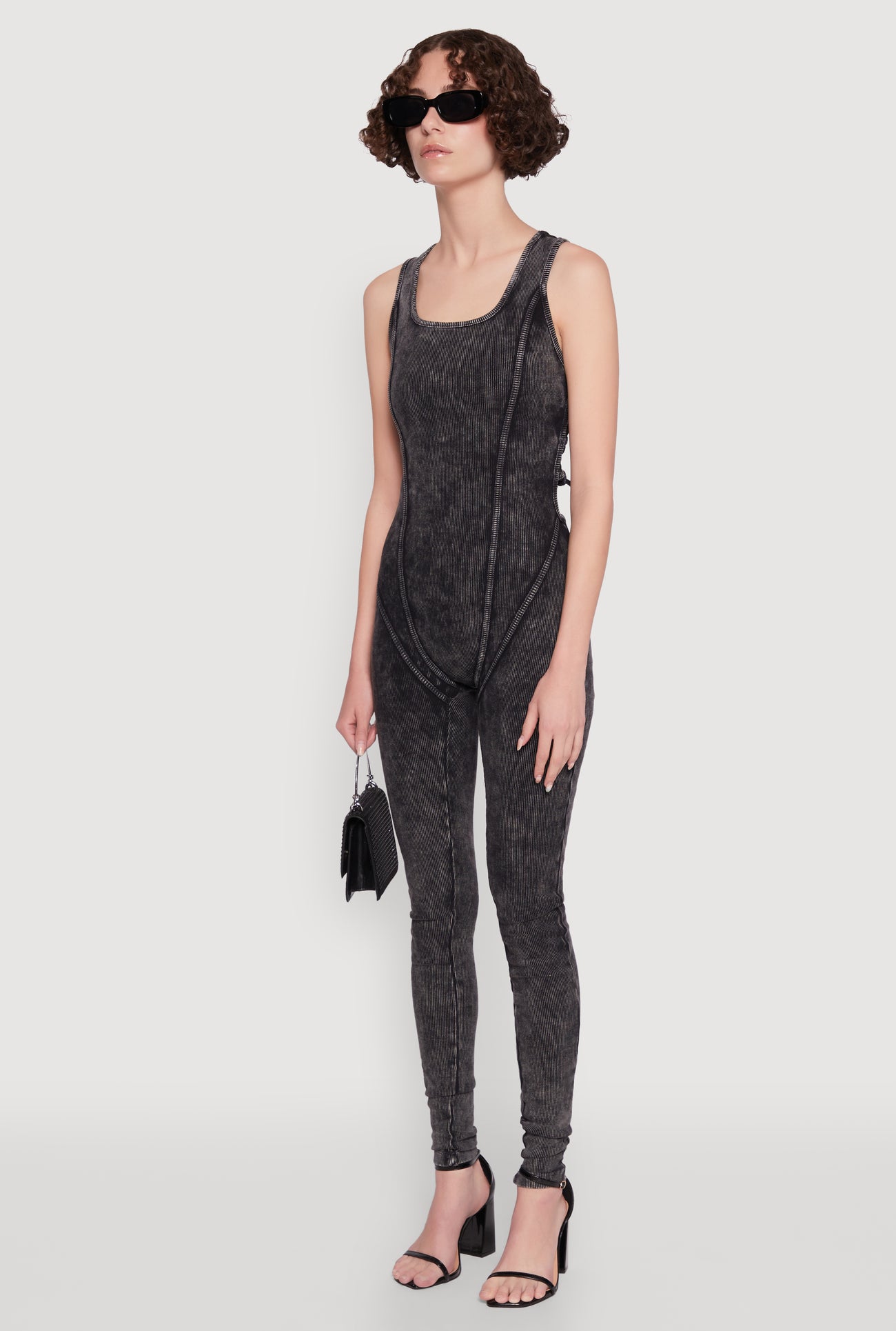 Mineral Wash Lace Up Back Pintuck Jumpsuit