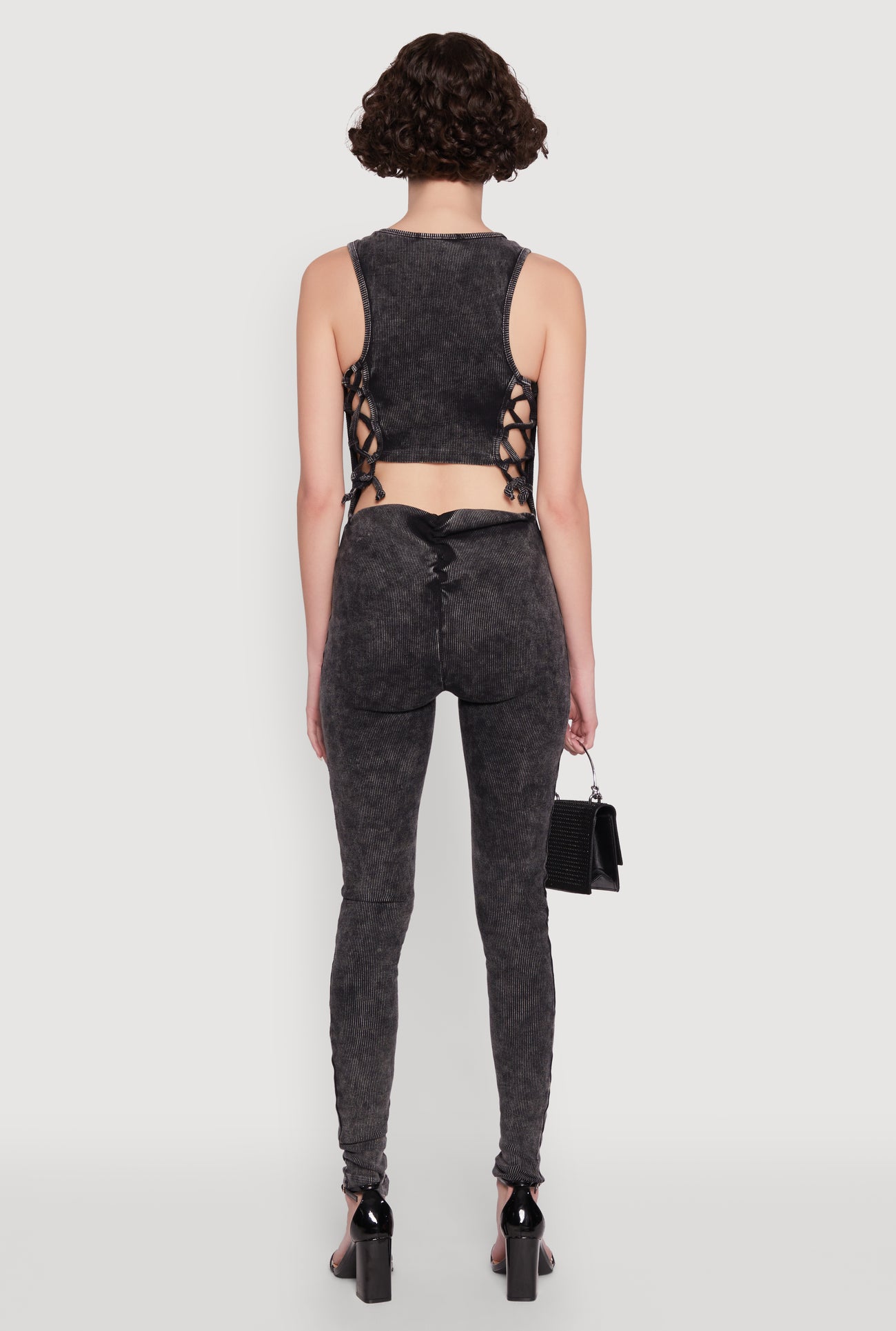 Mineral Wash Lace Up Back Pintuck Jumpsuit