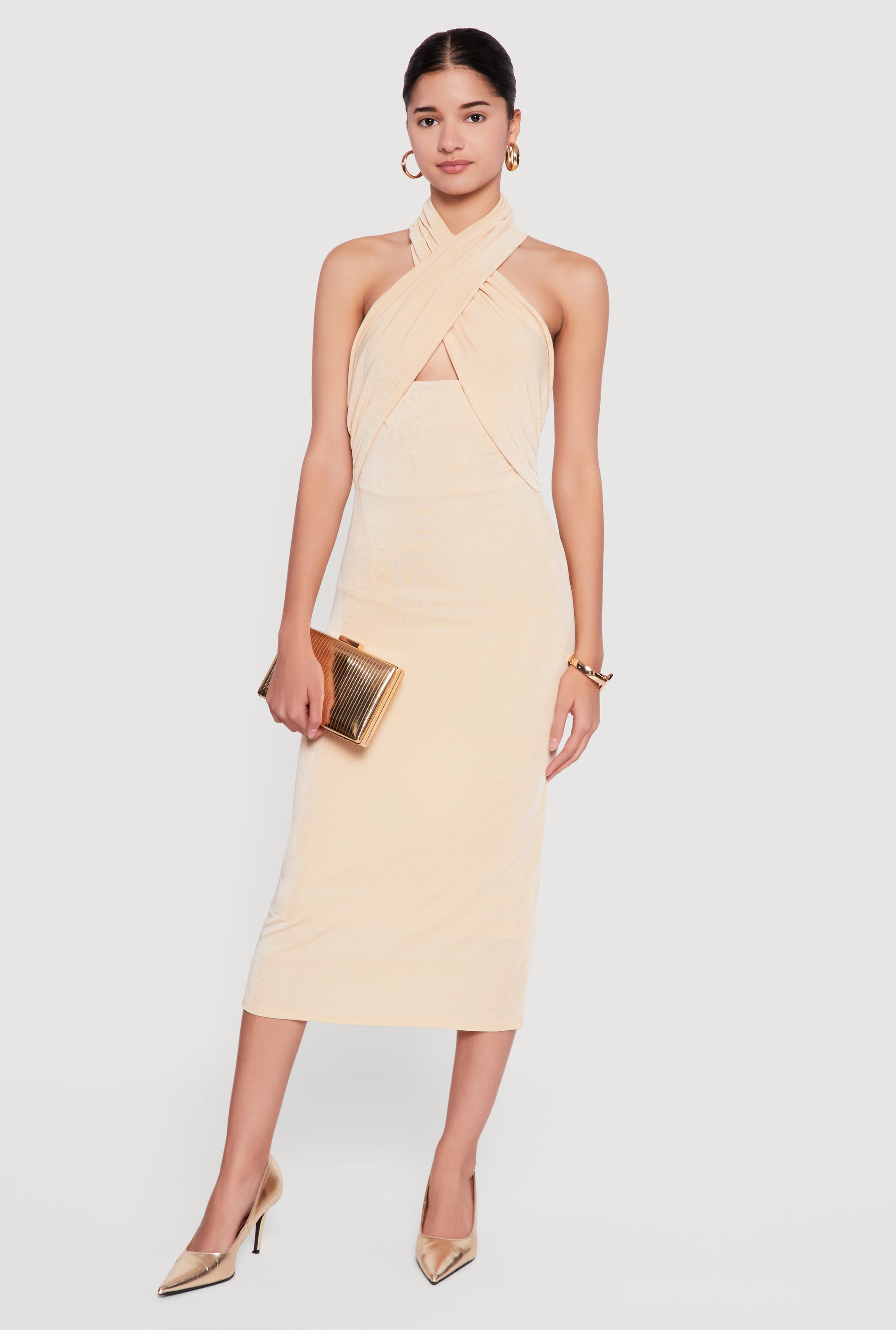 Criss Cross Cut Out Halter Midi Dress