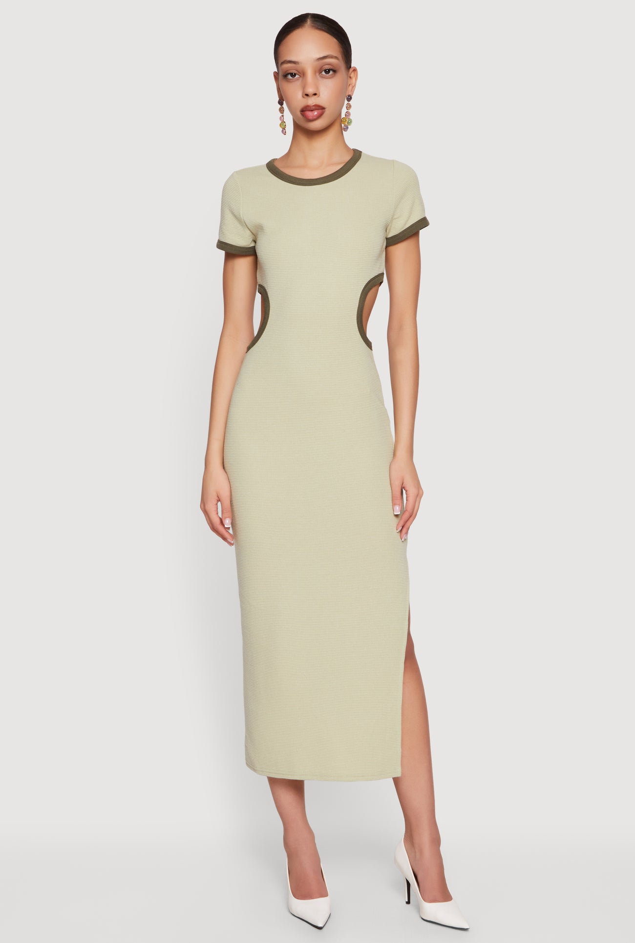 Contrast Trim Cutout Back Short Sleeve Midi Dress