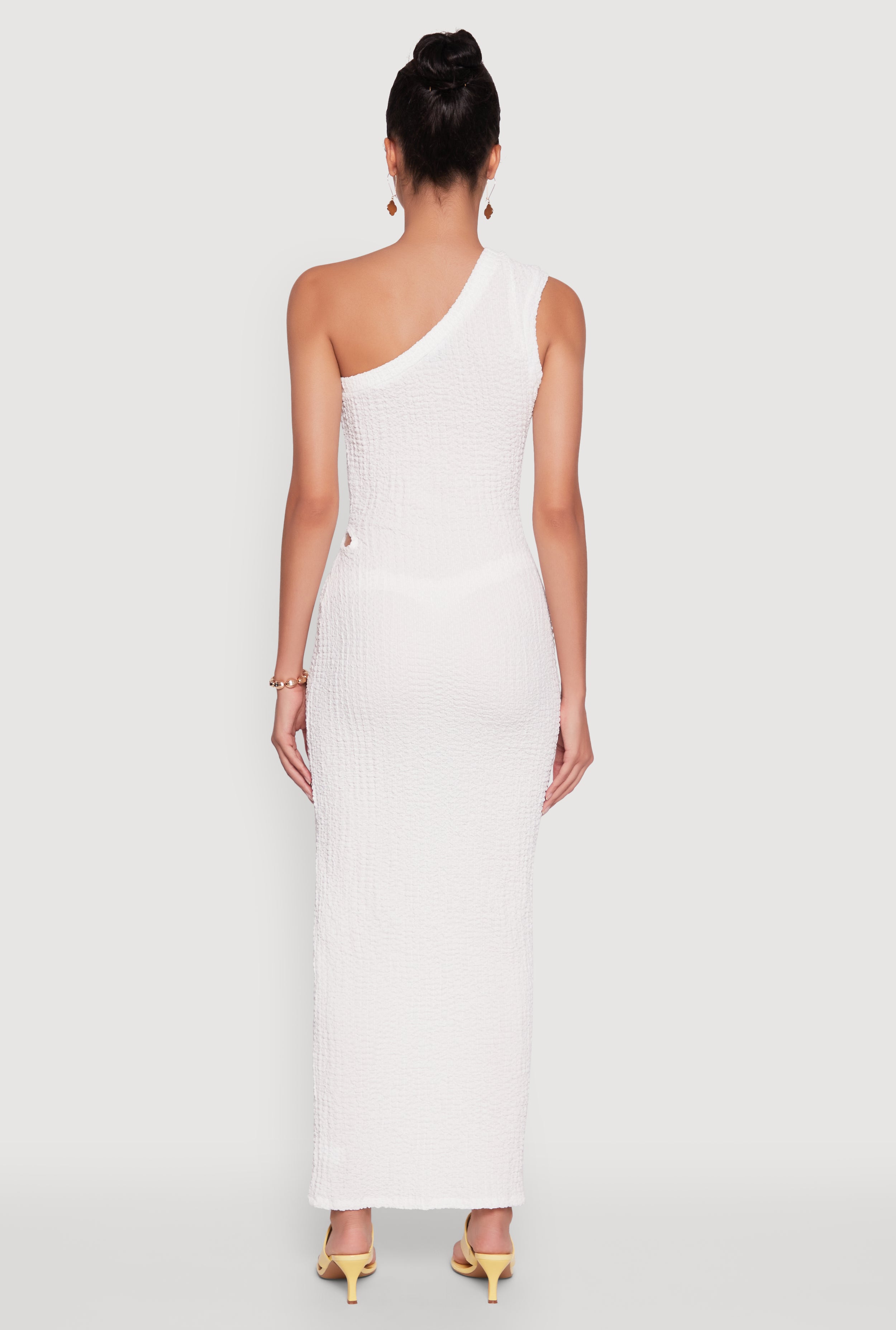 ワンピース YILON CUTOUT CHECK OP Trendy One Shoulder Flower Cut Out Maxi Dress
