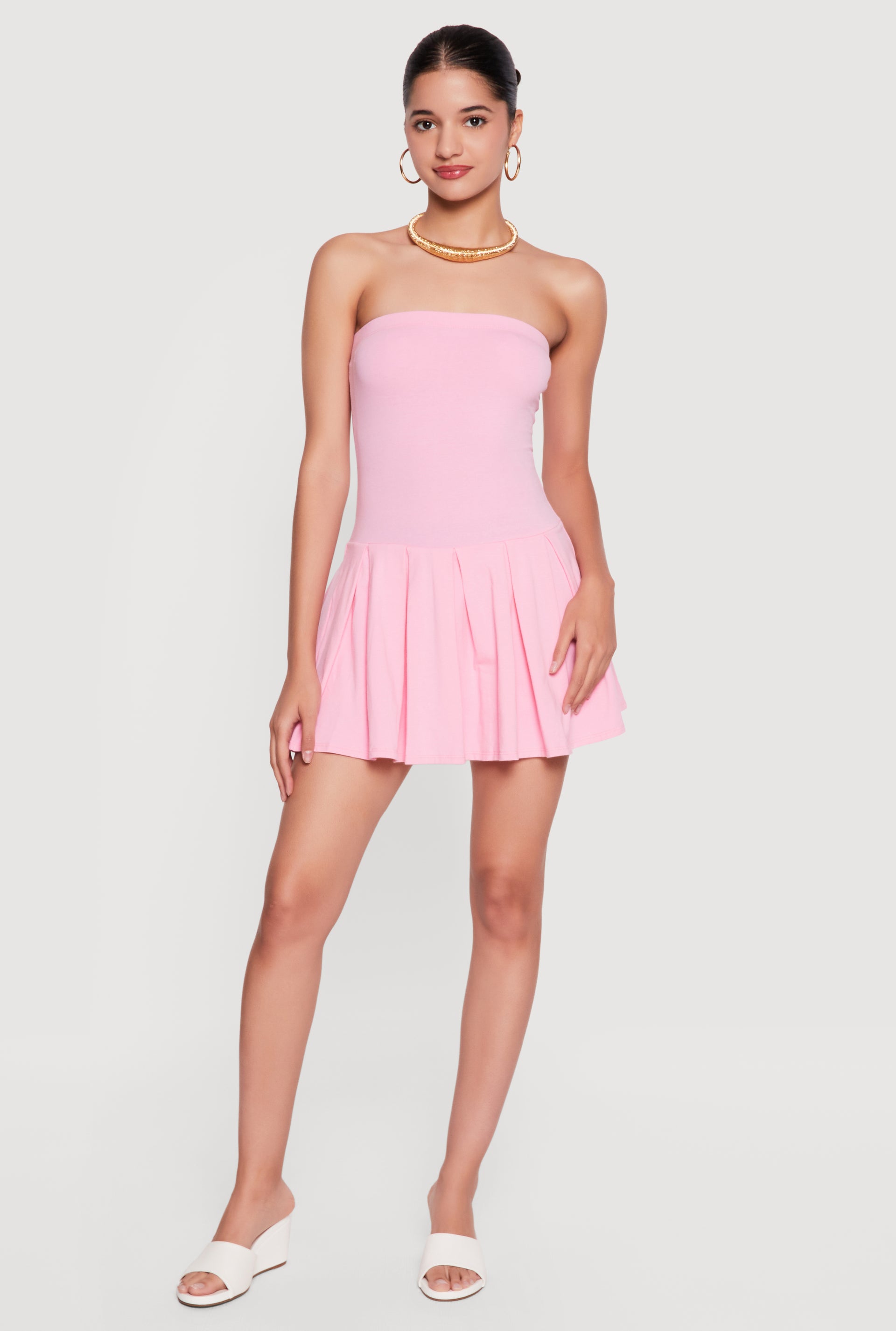 women's light pink strapless dress for school Pleated Mini NBC Knee Length Princess Prom Ideal for parties Color:BK SUMI