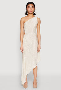 Plisse One Shoulder Asymmetrical Dress