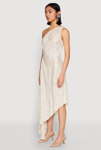 Plisse One Shoulder Asymmetrical Dress
