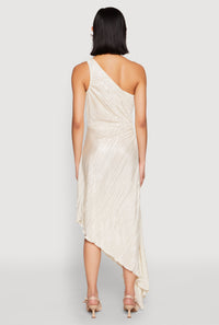 Plisse One Shoulder Asymmetrical Dress