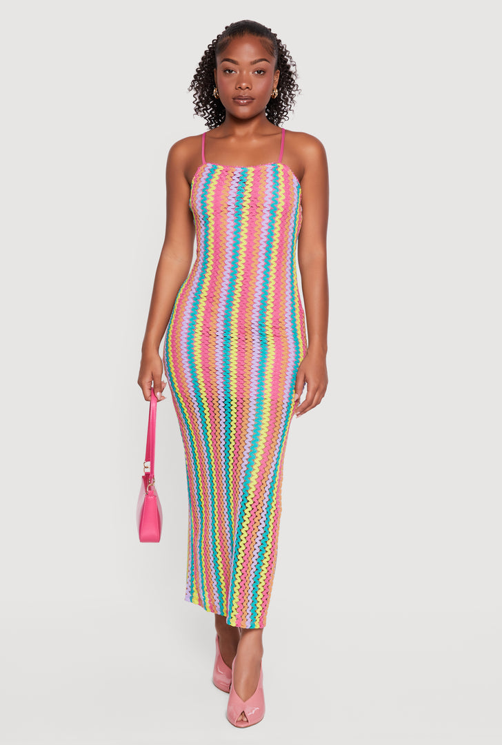 pastel striped maxi dress Mila Spaghetti Strap Striped Knit Maxi Dress - Pastel - S - Fashion
