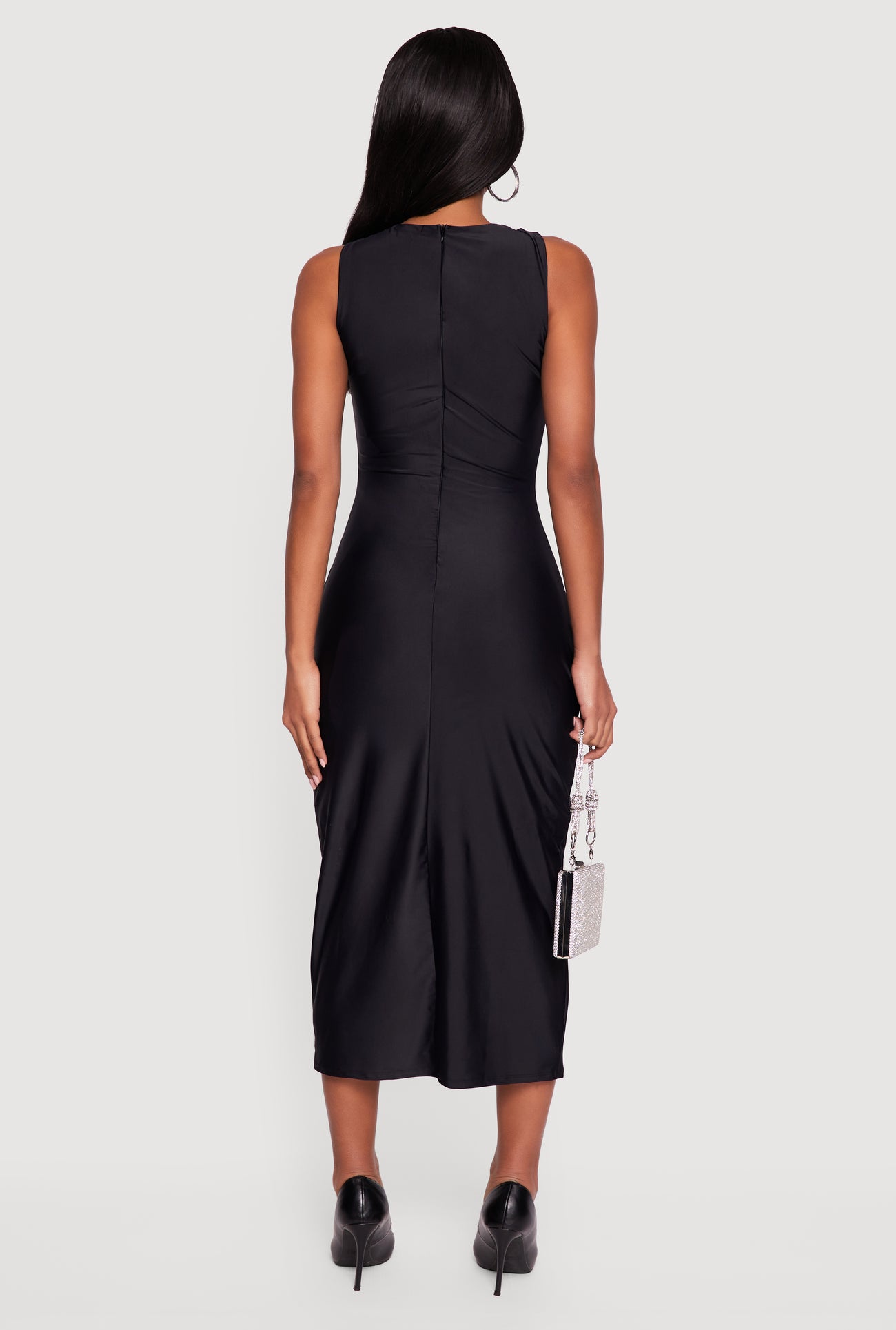 Metallic Bead Detail Ruched Front Midi Dress Metallic Bead Detail Ruched Front Midi Dress