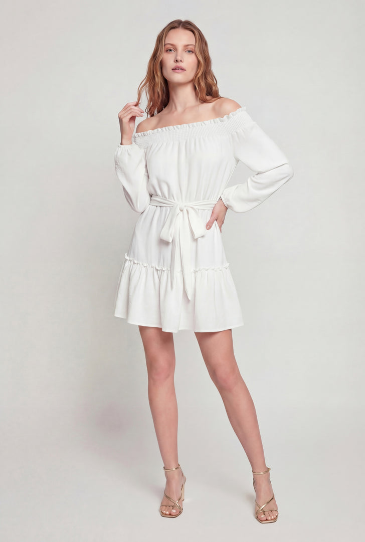 ivory off the shoulder dress Ivory Off-Shoulder Satin Mermaid Wedding Dress with Lace Sleeves – MN139 –  Viniodress