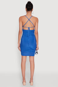 Sleek Lace Up Tie Back Ruched Bodycon Dress