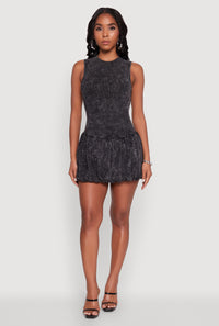 Trendy Acid Wash Bubble Hem Skater Dress with Open Back