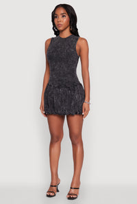 Trendy Acid Wash Bubble Hem Skater Dress with Open Back