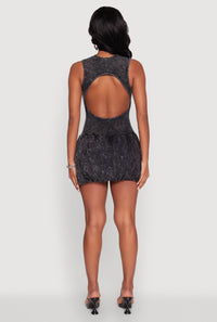 Trendy Acid Wash Bubble Hem Skater Dress with Open Back