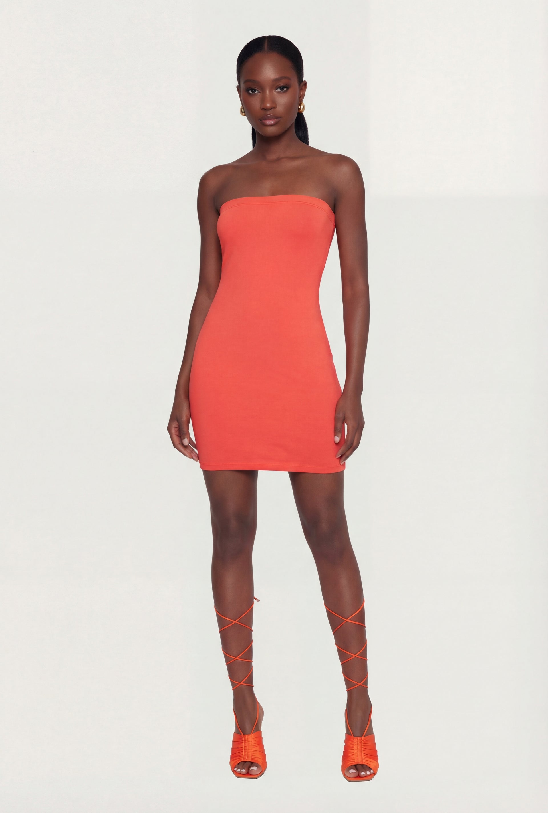 Womens Basic Mini Tube Dress, Orange Red, Size M
