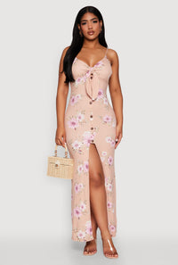 Floral Print Tie Front Cami Maxi Dress