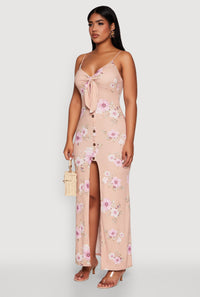 Floral Print Tie Front Cami Maxi Dress