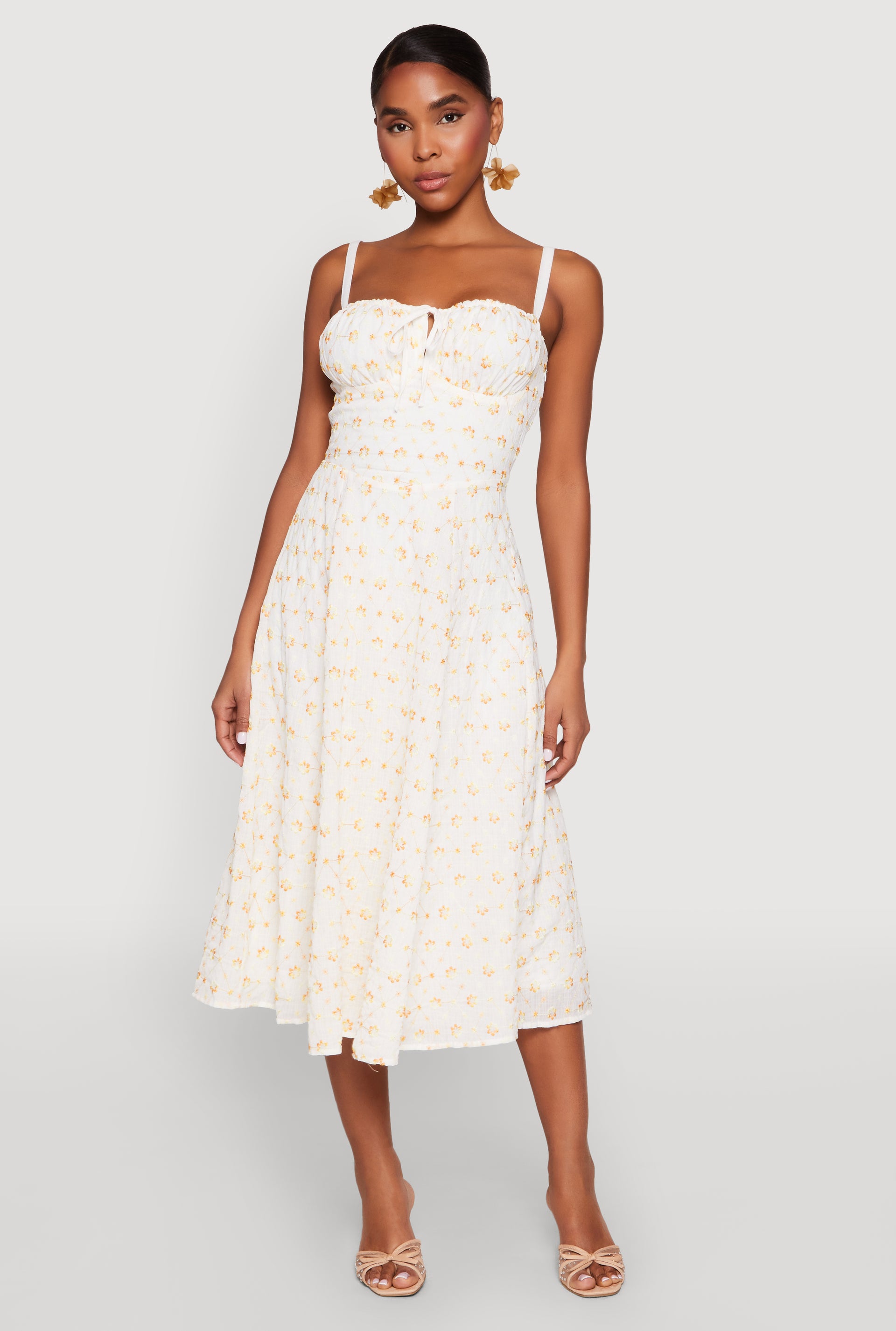 old navy floral dress Fit & Flare Linen-Blend Midi Dress