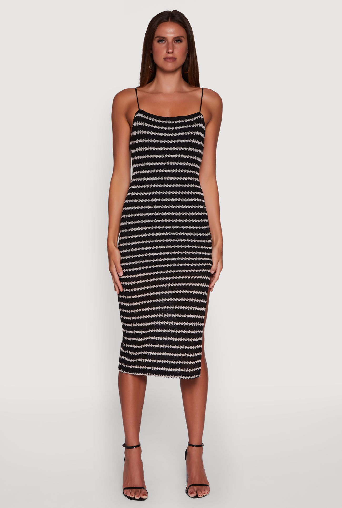 Striped Open Tie Back Side Slit Bodycon Dress