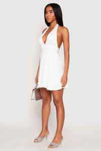 Satin Tie Back Halter Skater Dress
