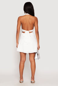 Satin Tie Back Halter Skater Dress