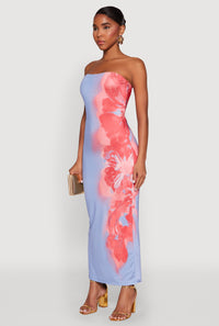 Ombre Floral Maxi Tube Dress