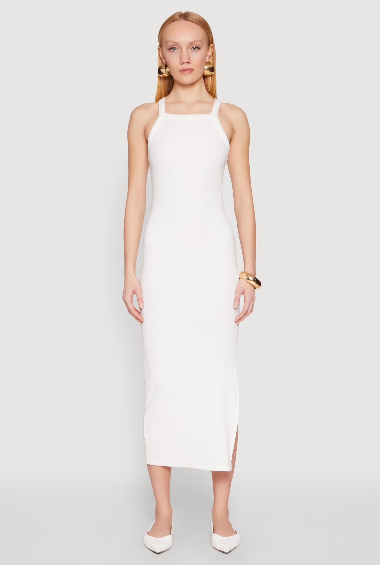 fitted lace wedding dress Iris Ribbed Knit Side Slit Dress