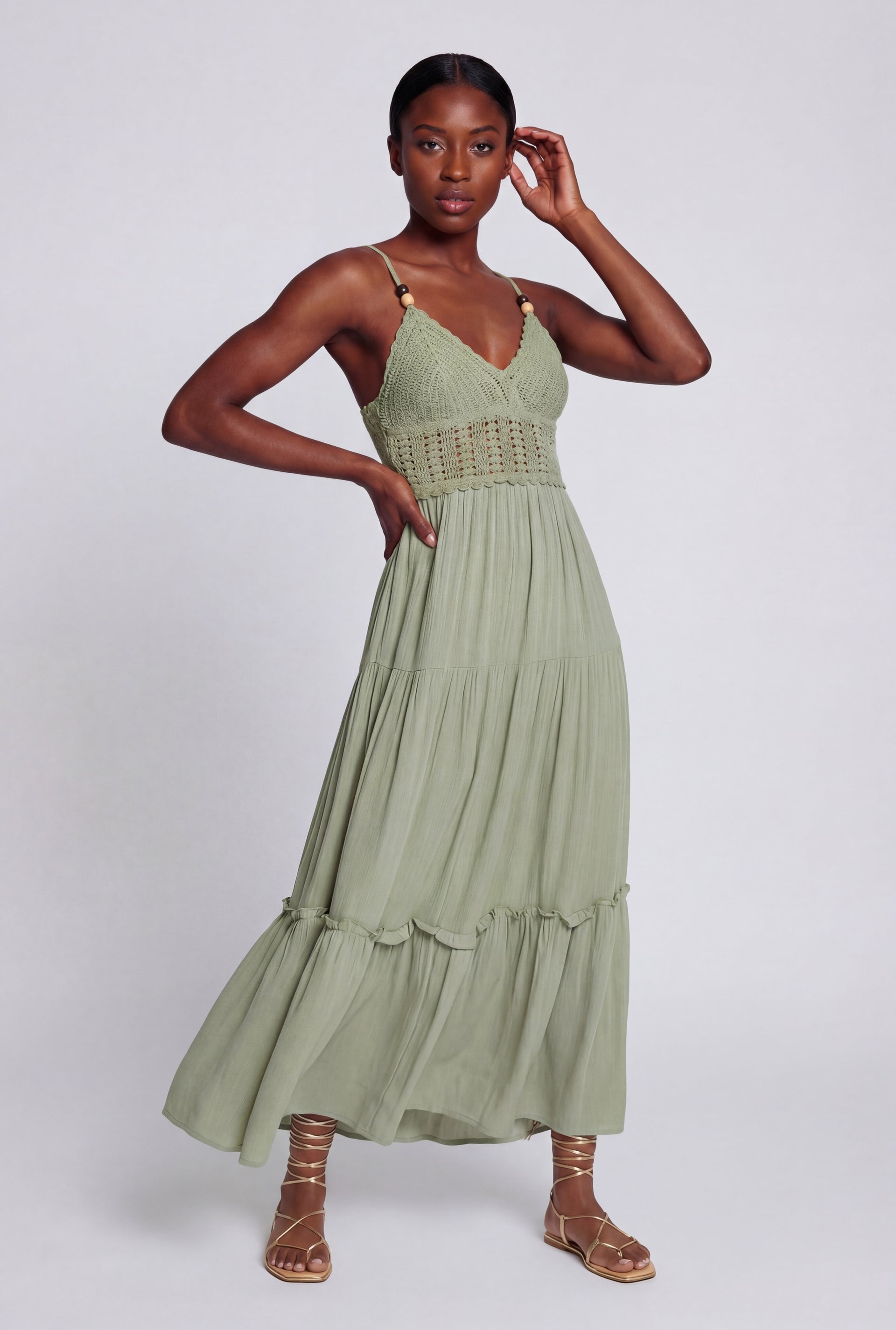 boutique crochet lace strappy midi dress Eleganza Flower Lace Strappy Midi Dress - Mauve