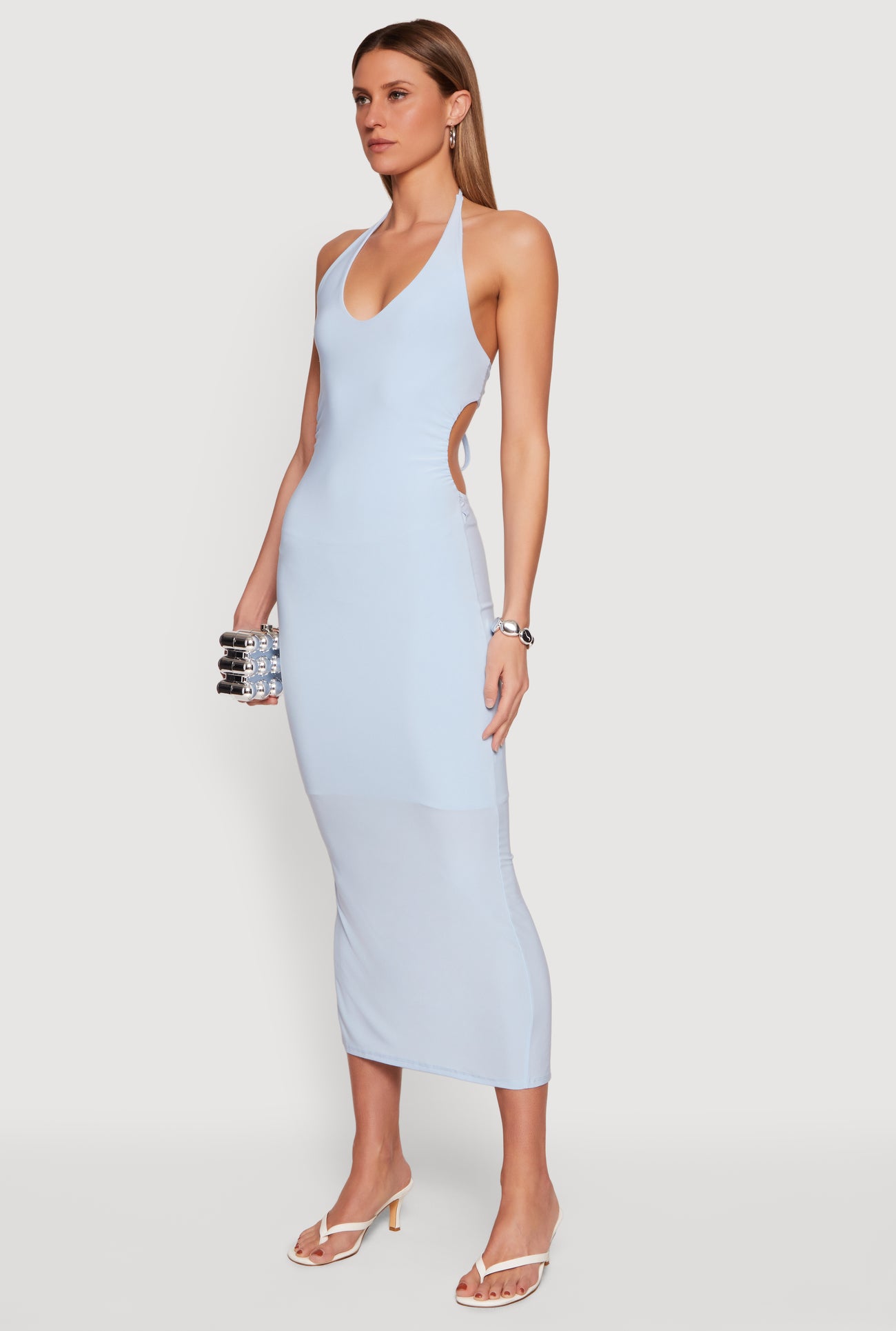 Ruched Cutout Side Halter Maxi Dress