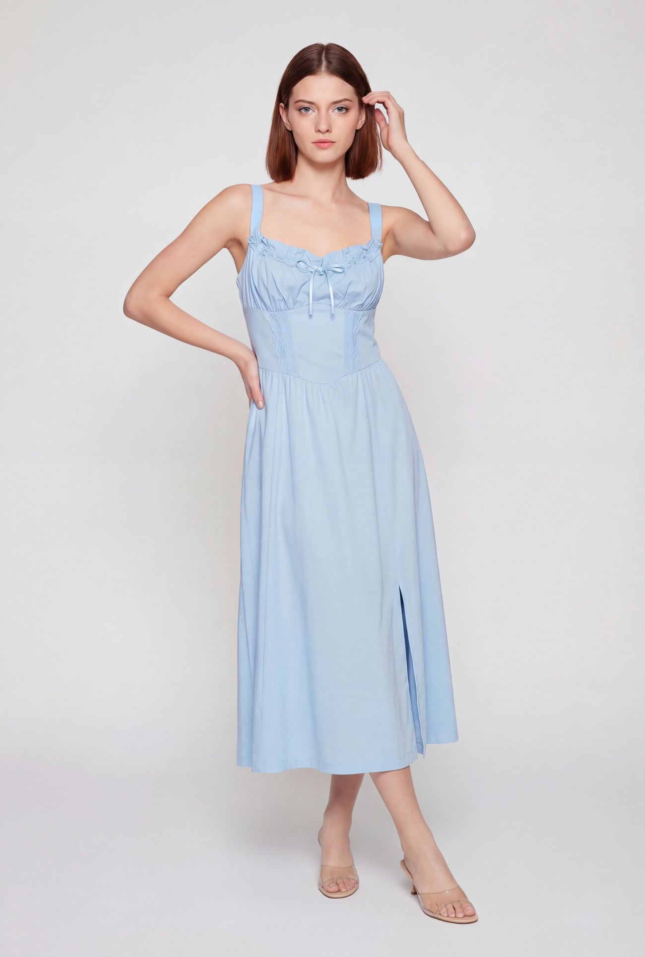 Lace Corset Detail Side Slit Midi Dress