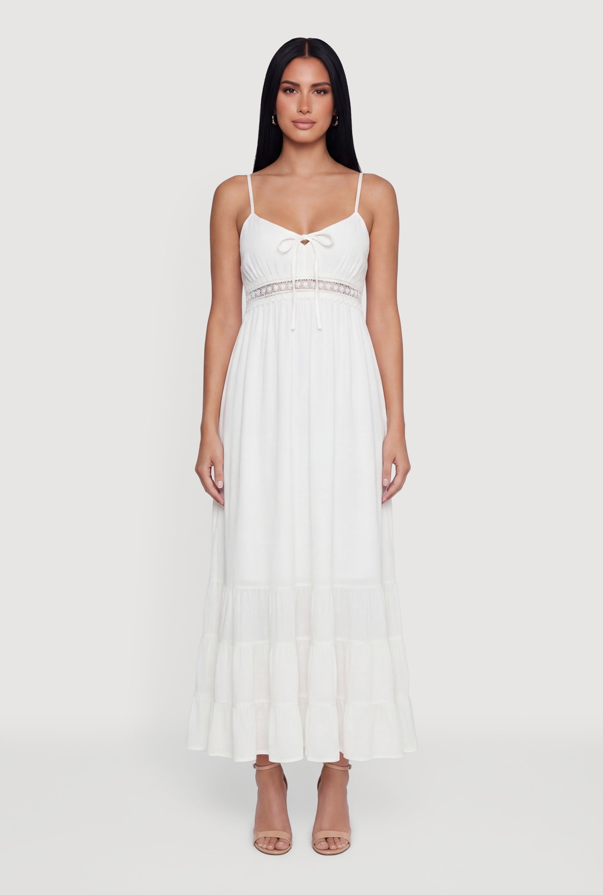 lace trim tiered cami maxi dress Tie Front Keyhole Tiered Cami Maxi Dress