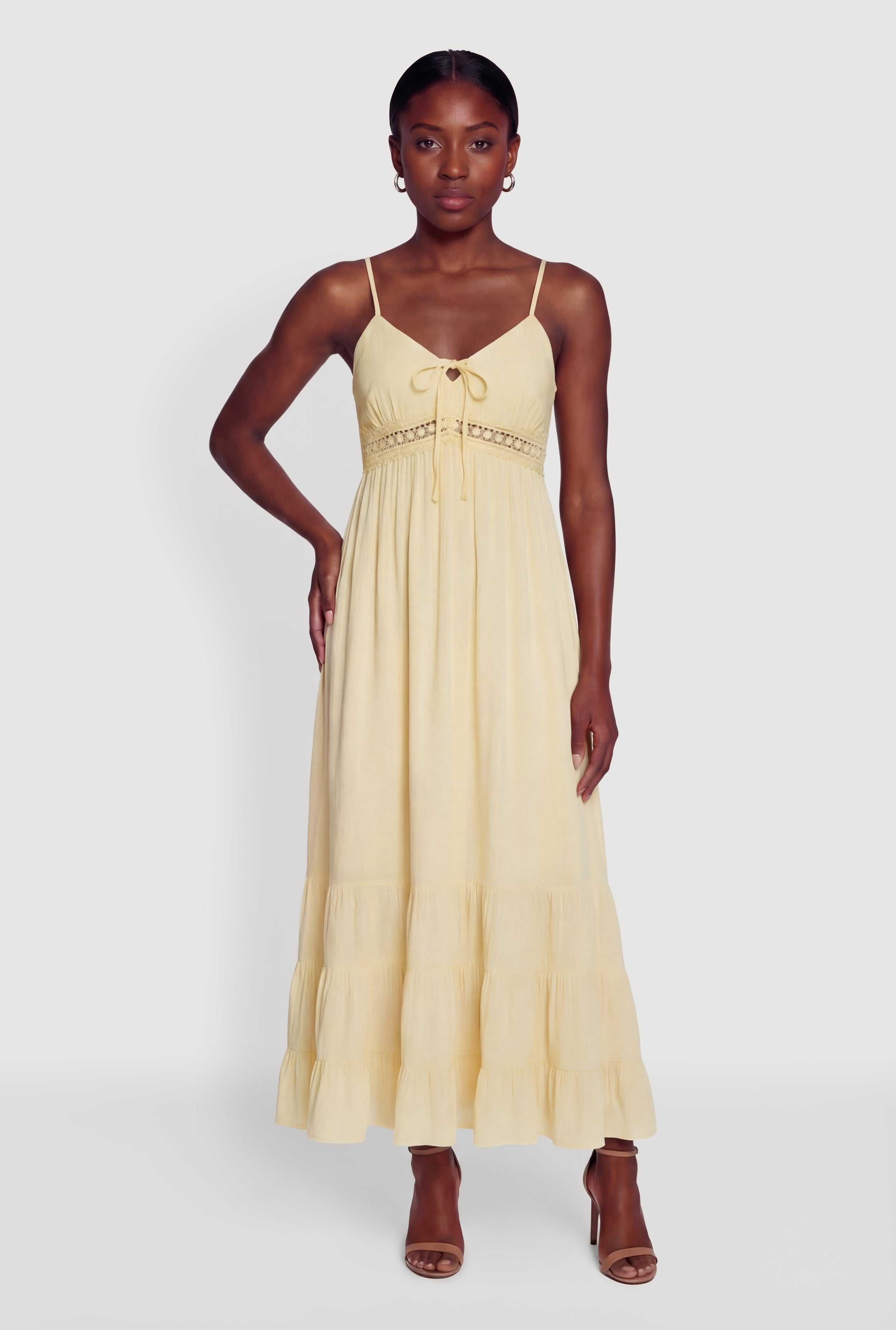 Tie Front Keyhole Tiered Cami Maxi Dress