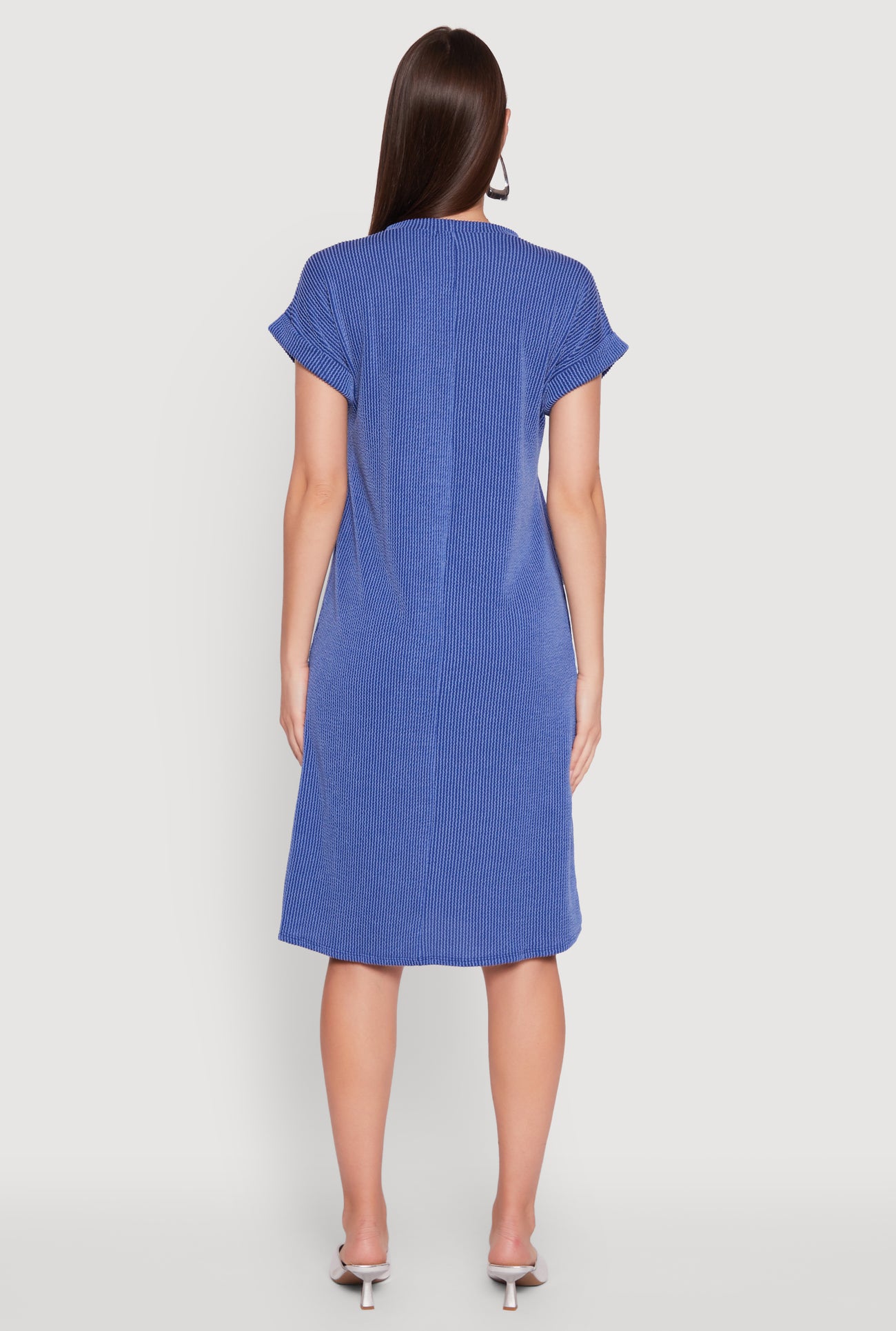 Rib Knit Shadow Stripe Fixed Cuff T-Shirt Dress