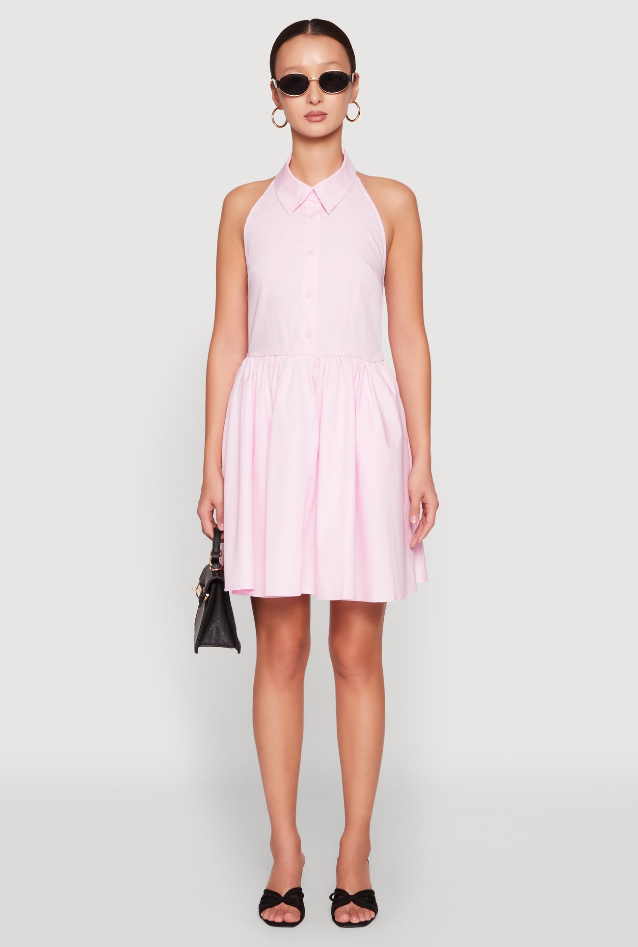 Halter Button Front Skater Dress Halter Button Front Skater Dress