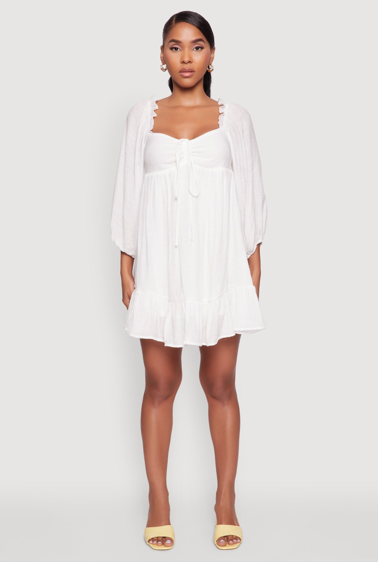 Chic Bubble Sleeve Smocked Back Peasant Dress