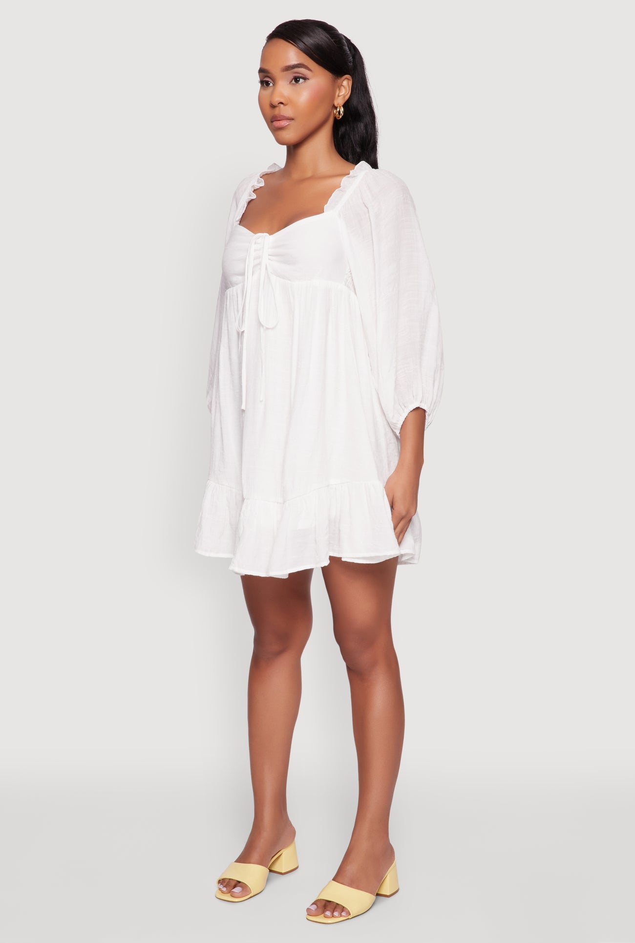 Chic Bubble Sleeve Smocked Back Peasant Dress