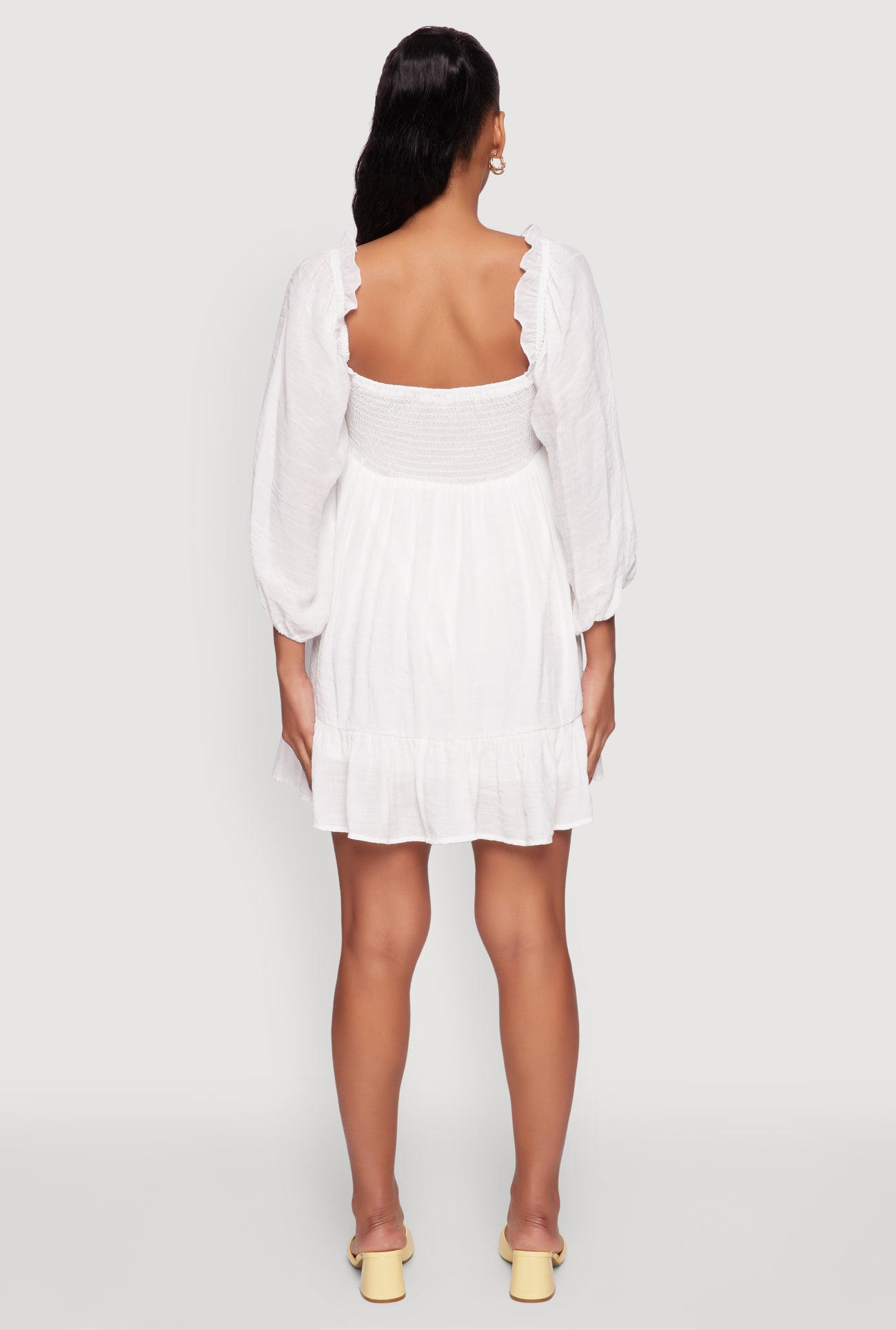 Chic Bubble Sleeve Smocked Back Peasant Dress