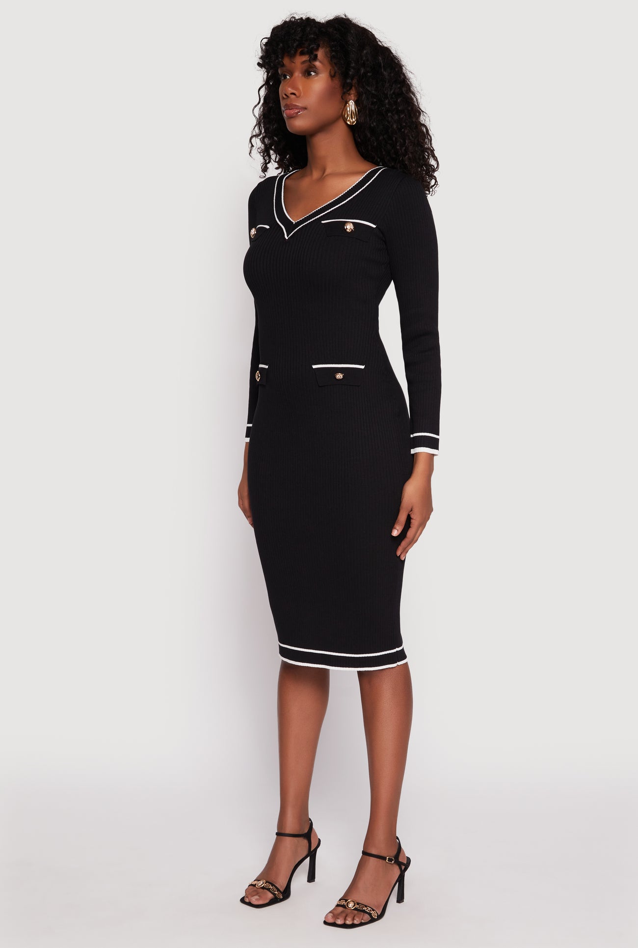 Daisy Ribbed Knit Contrast Trim Sweater Dress