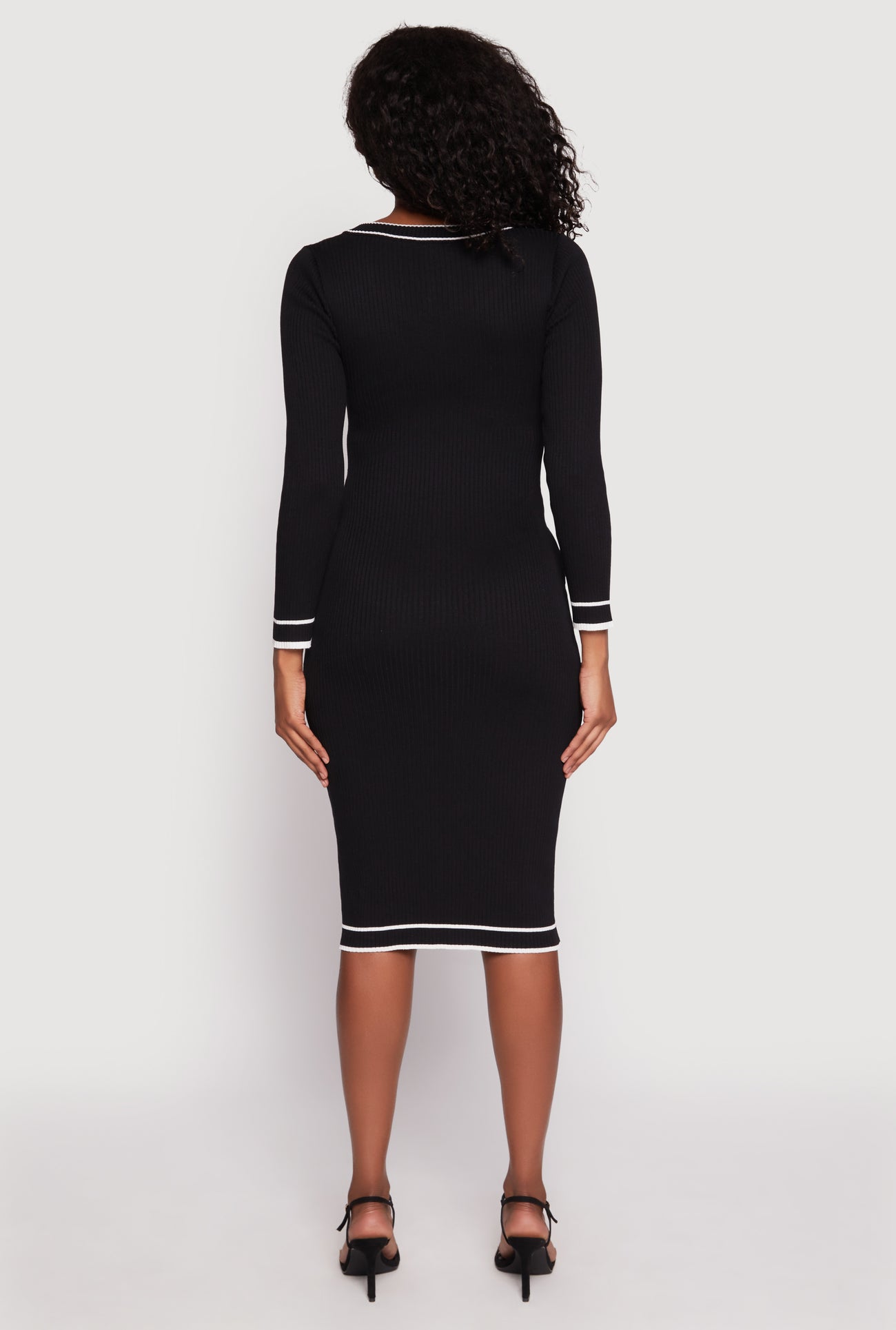 Daisy Ribbed Knit Contrast Trim Sweater Dress