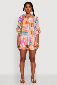 Abstract Geometric Print Airy Shorts