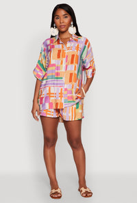 Abstract Geometric Print Airy Shorts