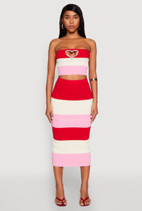 Striped Rhinestone Heart Keyhole Tube Top